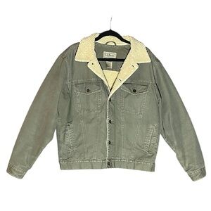 LL BEAN VINTAGE SHERPA OLIVE GREEN DUCK CANVAS BARN COAT GOOD COND (M)